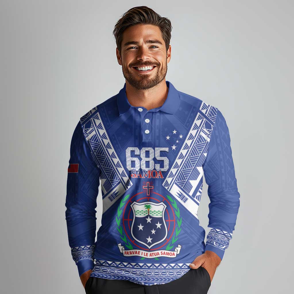 Personalised Samoa 685 Long Sleeve Polo Shirt Samoan Pride Coat Of Arms - Polynesian Pride