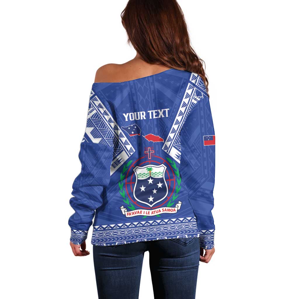 Personalised Samoa 685 Off Shoulder Sweater Samoan Pride Coat Of Arms LT14 - Polynesian Pride