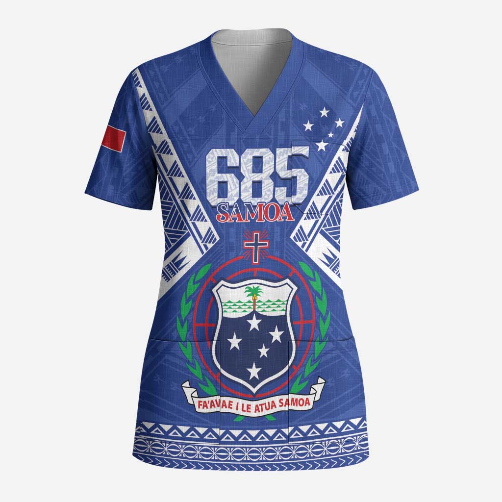 Personalised Samoa 685 Scrub Top Samoan Pride Coat Of Arms - Polynesian Pride