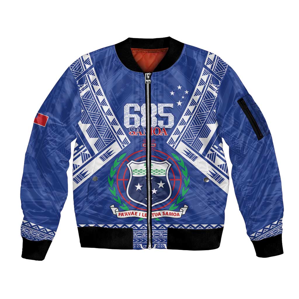 Personalised Samoa 685 Sleeve Zip Bomber Jacket Samoan Pride Coat Of Arms LT14 Unisex Blue - Polynesian Pride