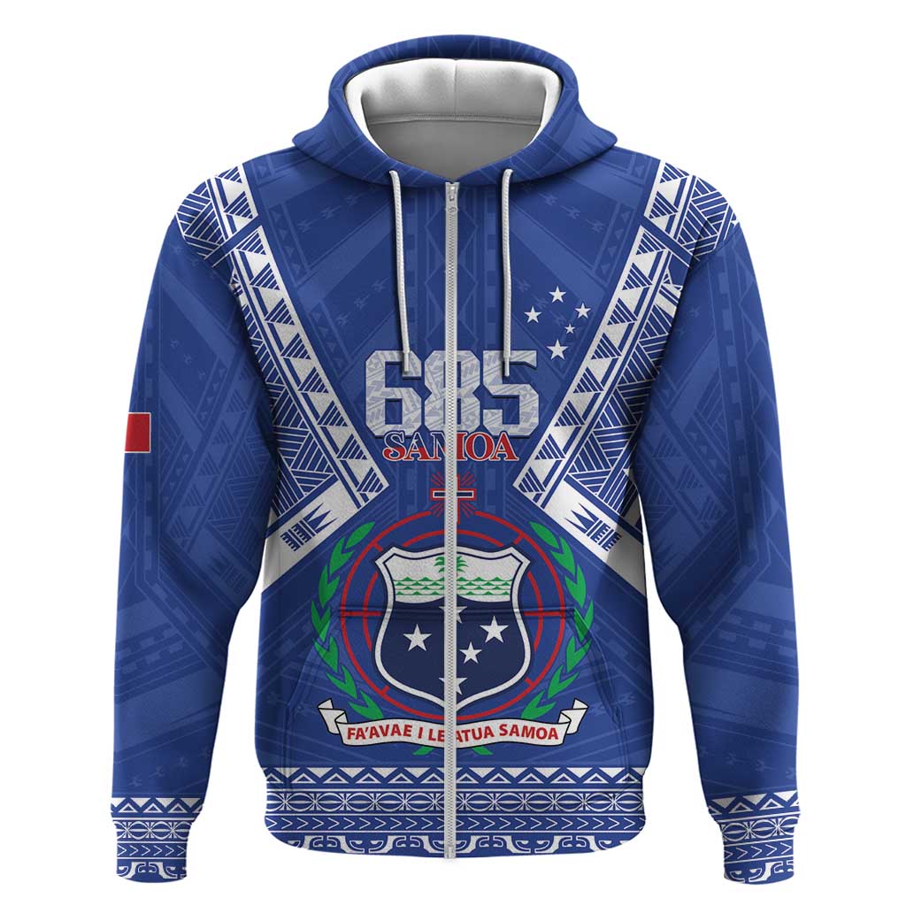 Personalised Samoa 685 Zip Hoodie Samoan Pride Coat Of Arms LT14 Zip Hoodie Blue - Polynesian Pride