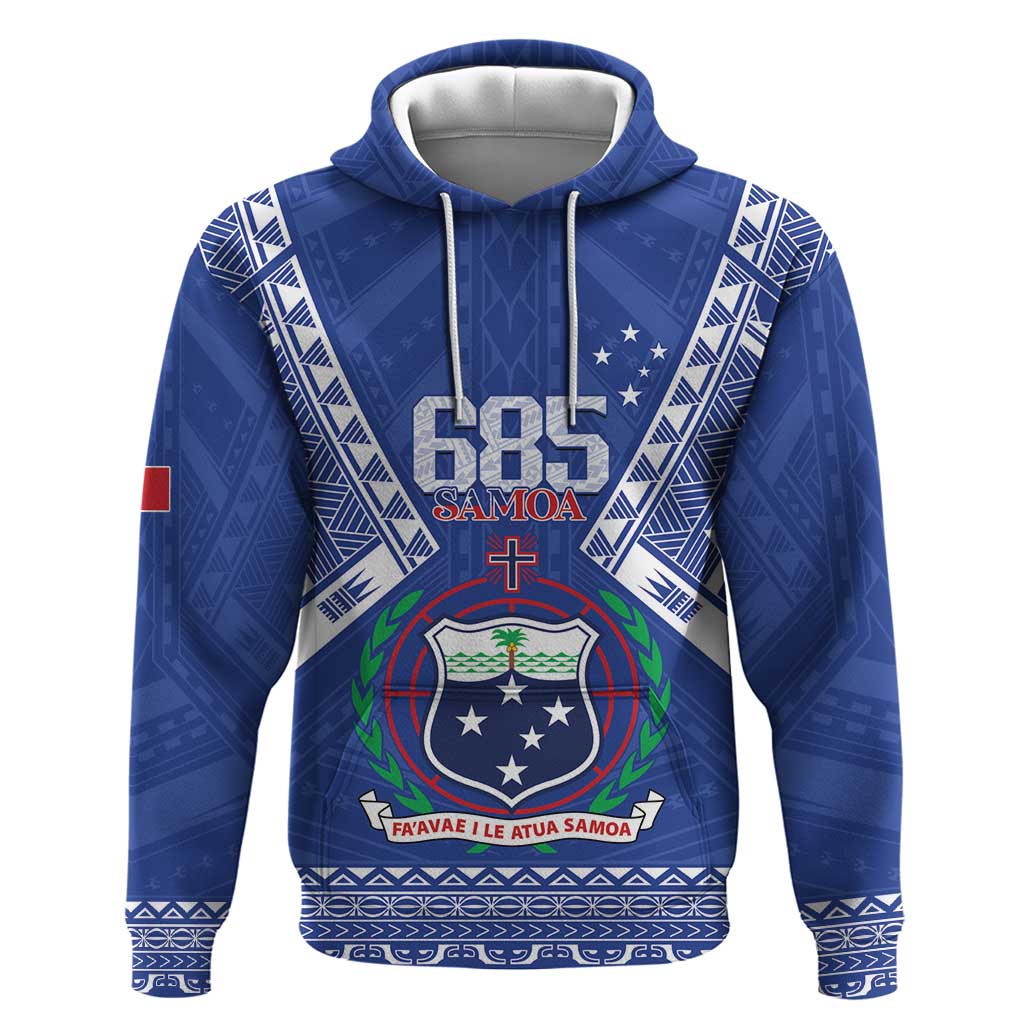 Personalised Samoa 685 Zip Hoodie Samoan Pride Coat Of Arms LT14 Pullover Hoodie Blue - Polynesian Pride