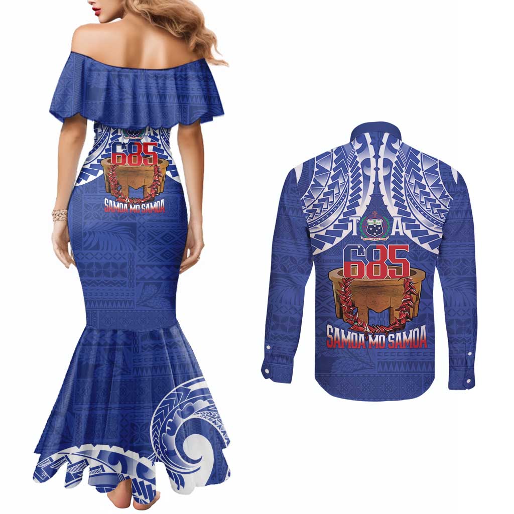 Toa Samoa Rugby Couples Matching Mermaid Dress and Long Sleeve Button Shirt 685 Pride Tanoa Ula Fala - Polynesian Pride