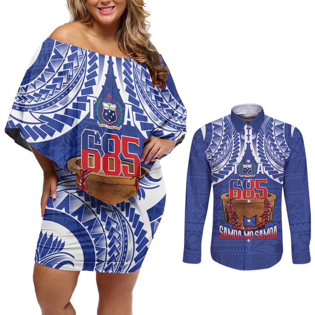 Toa Samoa Rugby Couples Matching Off Shoulder Short Dress and Long Sleeve Button Shirt 685 Pride Tanoa Ula Fala - Polynesian Pride