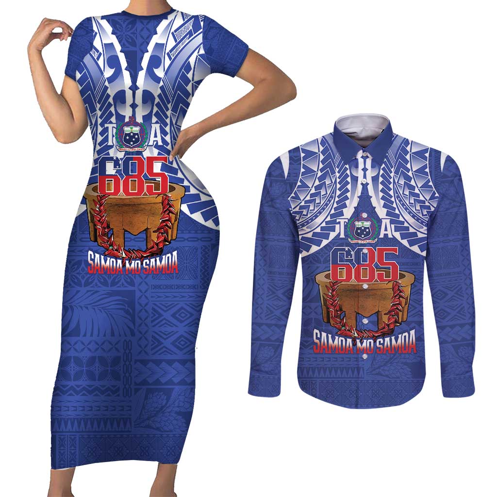 Toa Samoa Rugby Couples Matching Short Sleeve Bodycon Dress and Long Sleeve Button Shirt 685 Pride Tanoa Ula Fala - Polynesian Pride