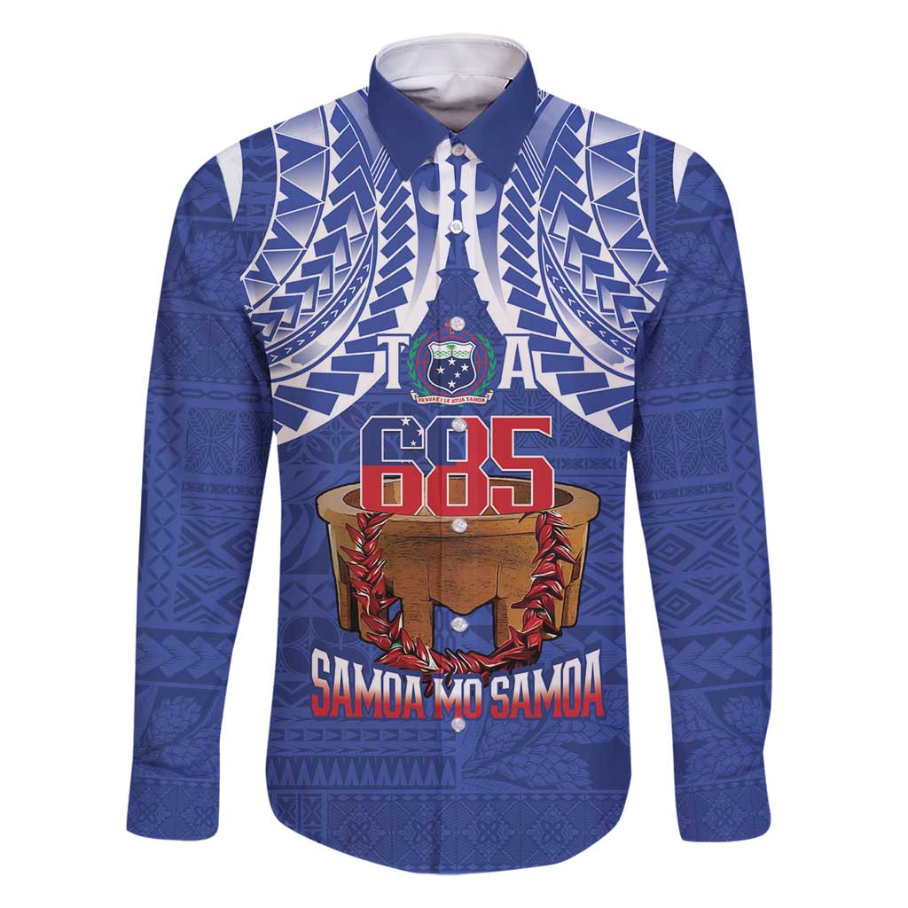 Toa Samoa Rugby Family Matching Off Shoulder Maxi Dress and Hawaiian Shirt 685 Pride Tanoa Ula Fala LT14 Dad's Shirt - Long Sleeve Blue - Polynesian Pride