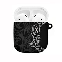 White Ribbon Day New Zealand AirPods Case Aotearoa Maori Pattern LT14 Black - Polynesian Pride