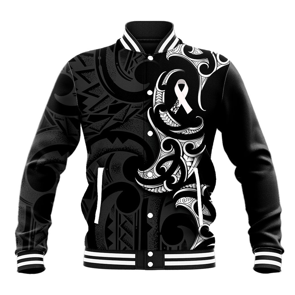 White Ribbon Day New Zealand Baseball Jacket Aotearoa Maori Pattern LT14 Unisex Black - Polynesian Pride