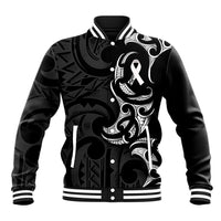 White Ribbon Day New Zealand Baseball Jacket Aotearoa Maori Pattern LT14 Unisex Black - Polynesian Pride