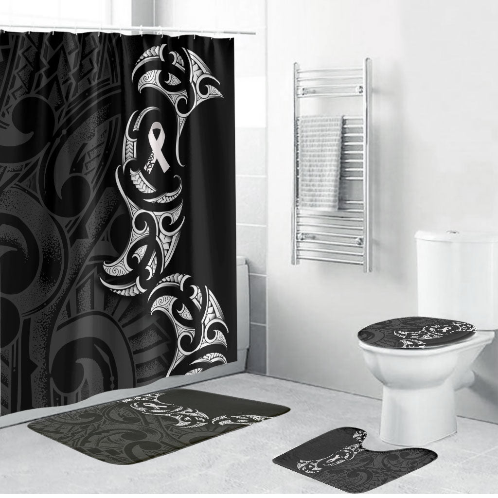 White Ribbon Day New Zealand Bathroom Set Aotearoa Maori Pattern LT14 Bathroom Set (4 pcs) Black - Polynesian Pride