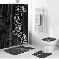 White Ribbon Day New Zealand Bathroom Set Aotearoa Maori Pattern LT14 Bathroom Set (4 pcs) Black - Polynesian Pride