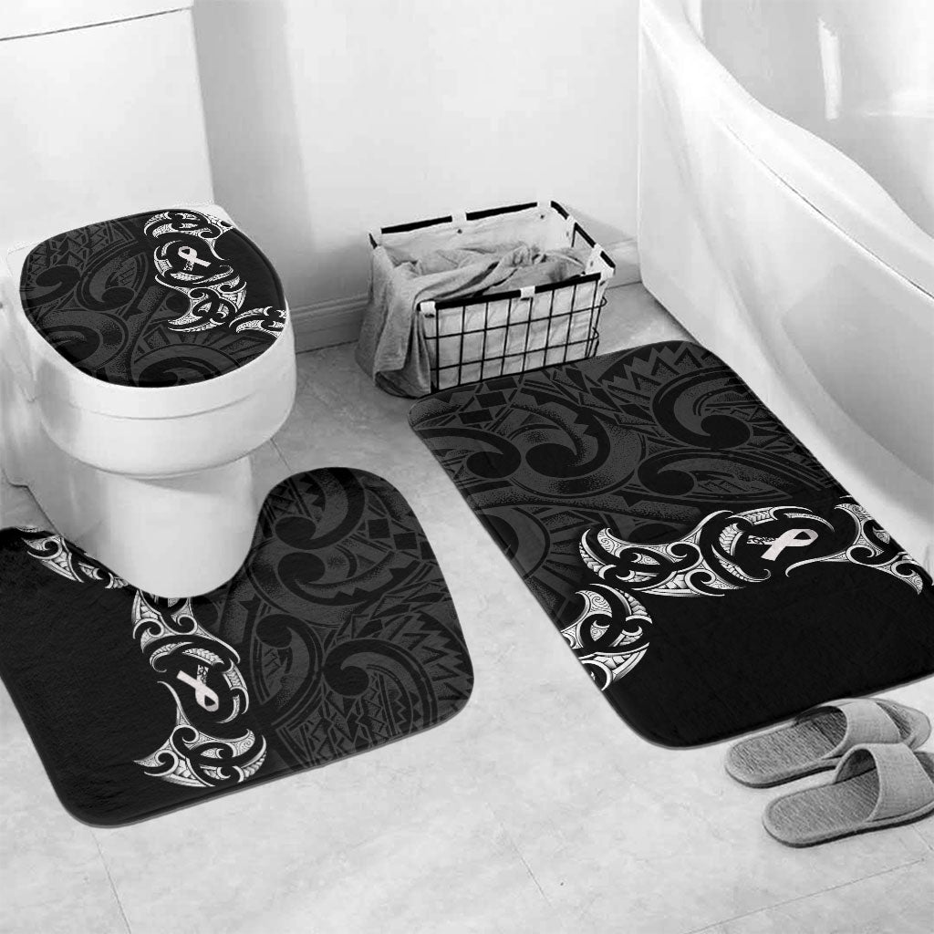 White Ribbon Day New Zealand Bathroom Set Aotearoa Maori Pattern LT14 Mat Set Only (3 pcs) One Size Black - Polynesian Pride