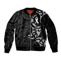 White Ribbon Day New Zealand Bomber Jacket Aotearoa Maori Pattern LT14 Unisex Black - Polynesian Pride