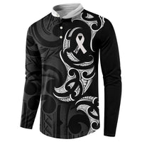 White Ribbon Day New Zealand Button Sweatshirt Aotearoa Maori Pattern LT14 - Polynesian Pride