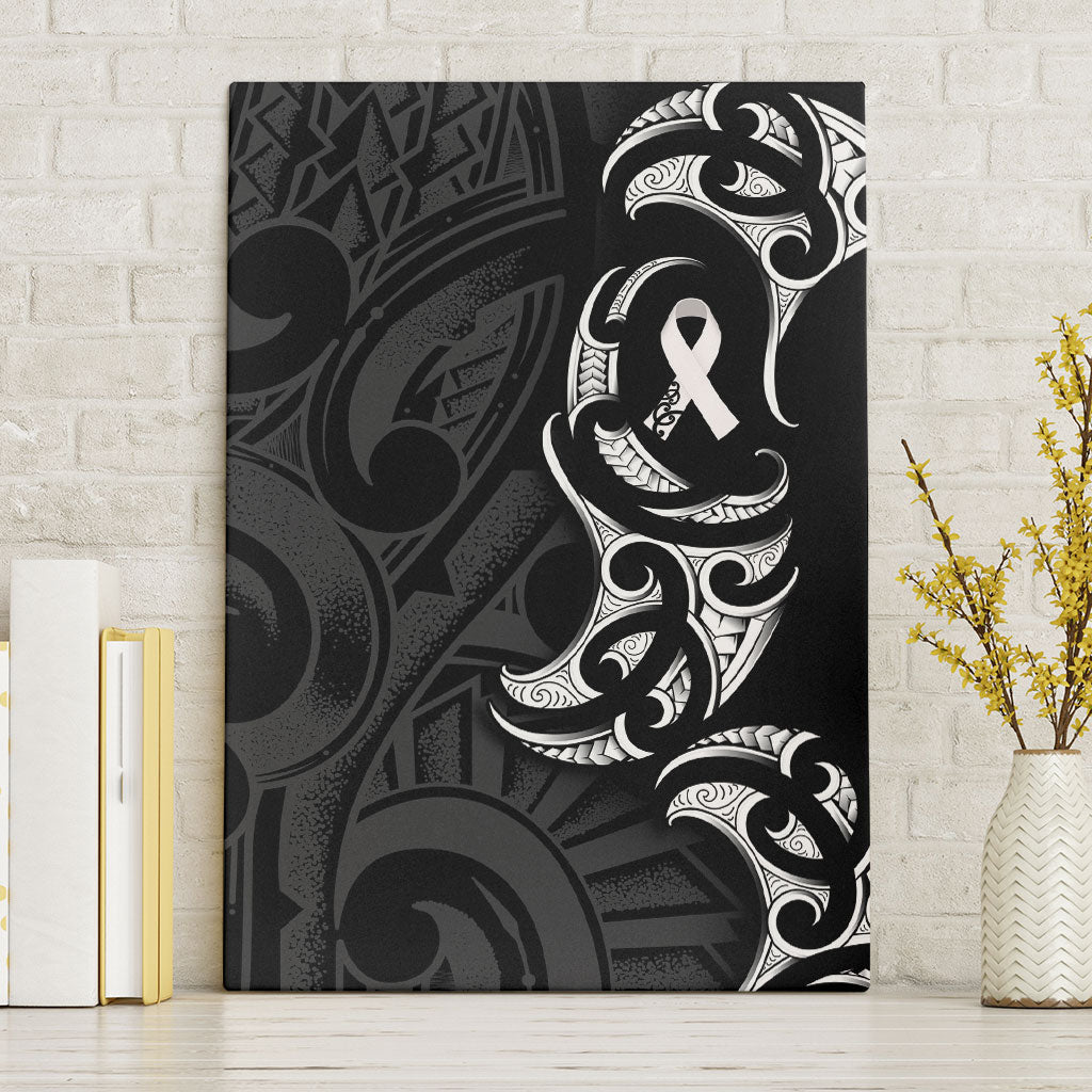 White Ribbon Day New Zealand Canvas Wall Art Aotearoa Maori Pattern LT14 Without Frame Black - Polynesian Pride