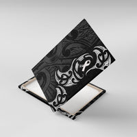 White Ribbon Day New Zealand Canvas Wall Art Aotearoa Maori Pattern LT14 With Frame Black - Polynesian Pride