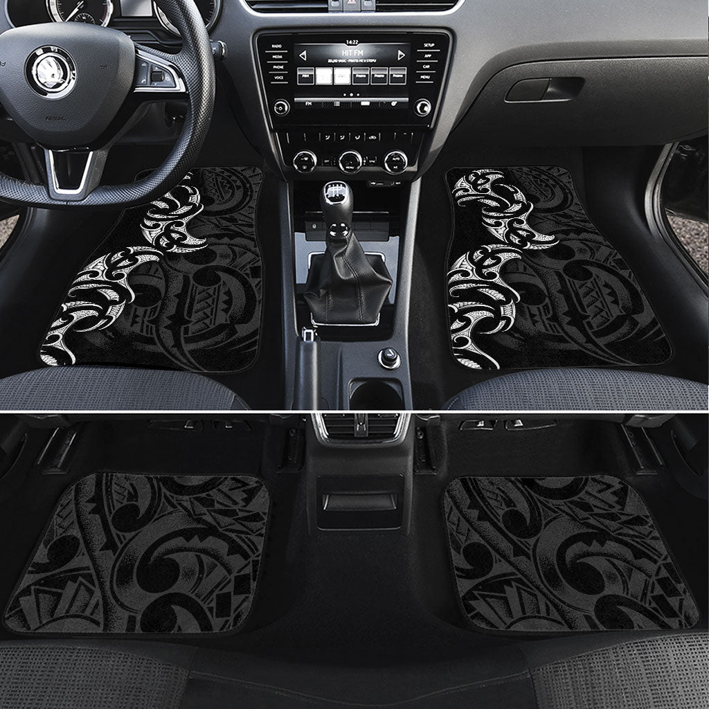 White Ribbon Day New Zealand Car Mats Aotearoa Maori Pattern LT14 Set 4pcs Black - Polynesian Pride