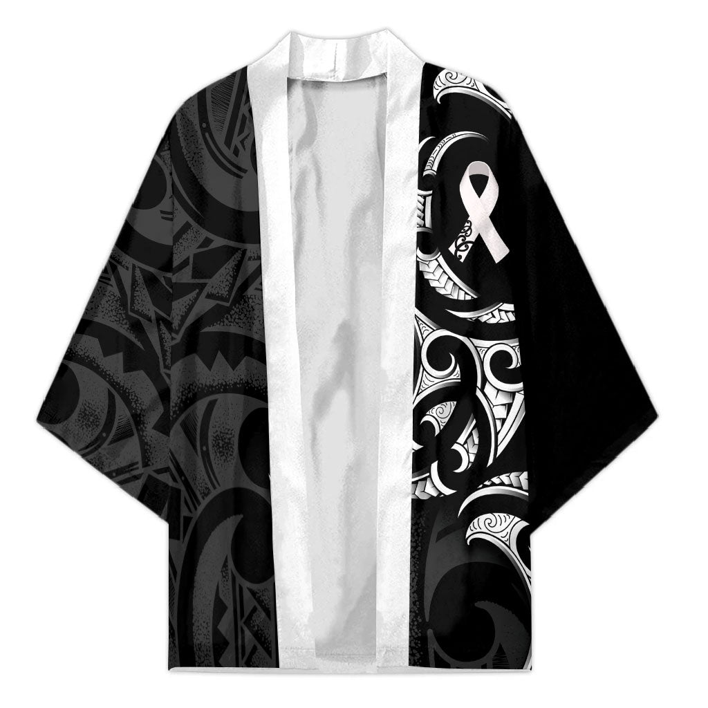 White Ribbon Day New Zealand Kimono Aotearoa Maori Pattern LT14 Unisex Black - Polynesian Pride