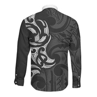 White Ribbon Day New Zealand Long Sleeve Button Shirt Aotearoa Maori Pattern LT14 - Polynesian Pride