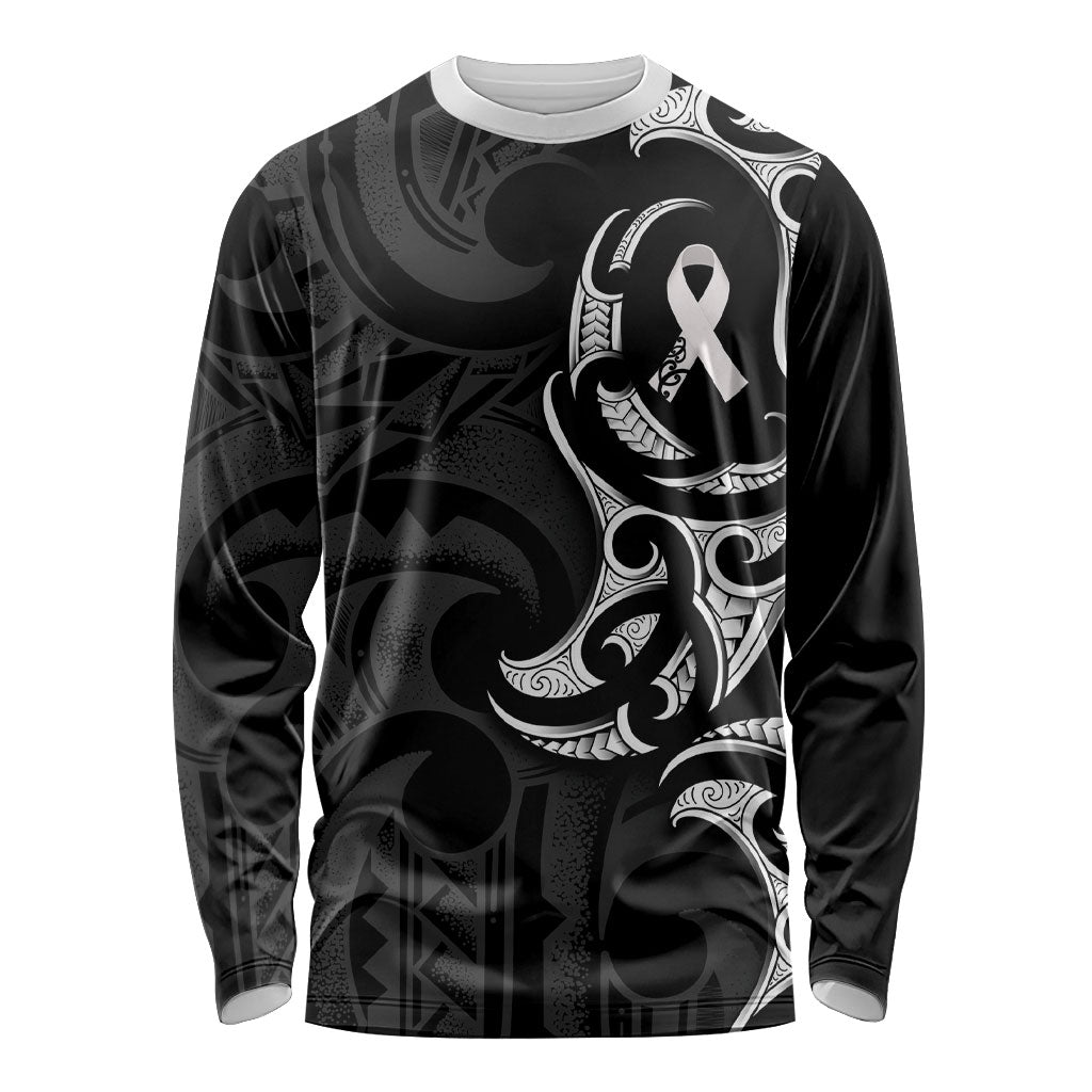 White Ribbon Day New Zealand Long Sleeve Shirt Aotearoa Maori Pattern LT14 Unisex Black - Polynesian Pride