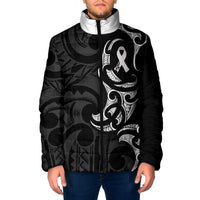 White Ribbon Day New Zealand Padded Jacket Aotearoa Maori Pattern LT14 Men Black - Polynesian Pride