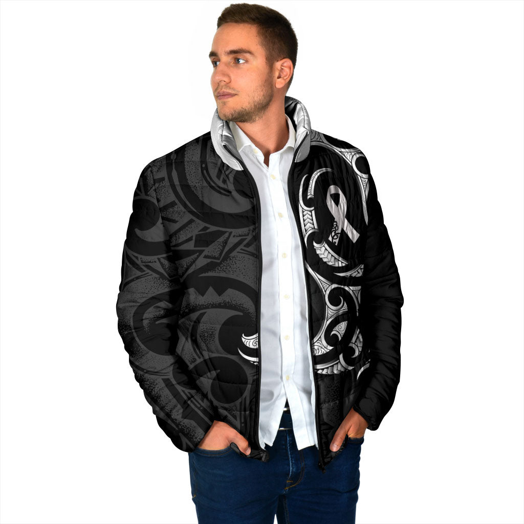 White Ribbon Day New Zealand Padded Jacket Aotearoa Maori Pattern LT14 - Polynesian Pride