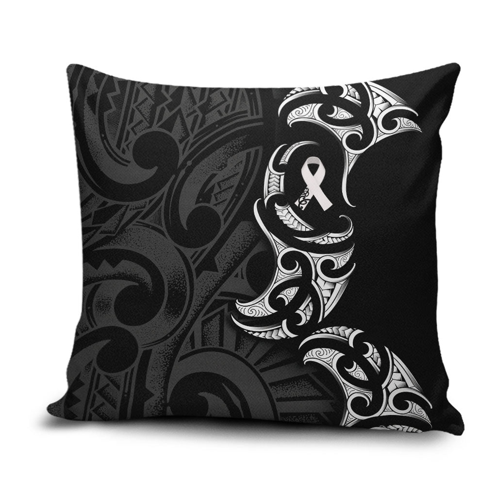White Ribbon Day New Zealand Pillow Cover Aotearoa Maori Pattern LT14 Black - Polynesian Pride