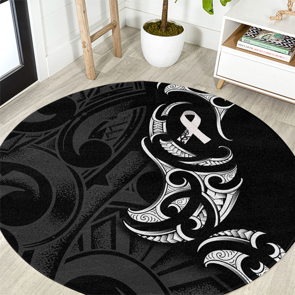 White Ribbon Day New Zealand Round Carpet Aotearoa Maori Pattern LT14 Black - Polynesian Pride