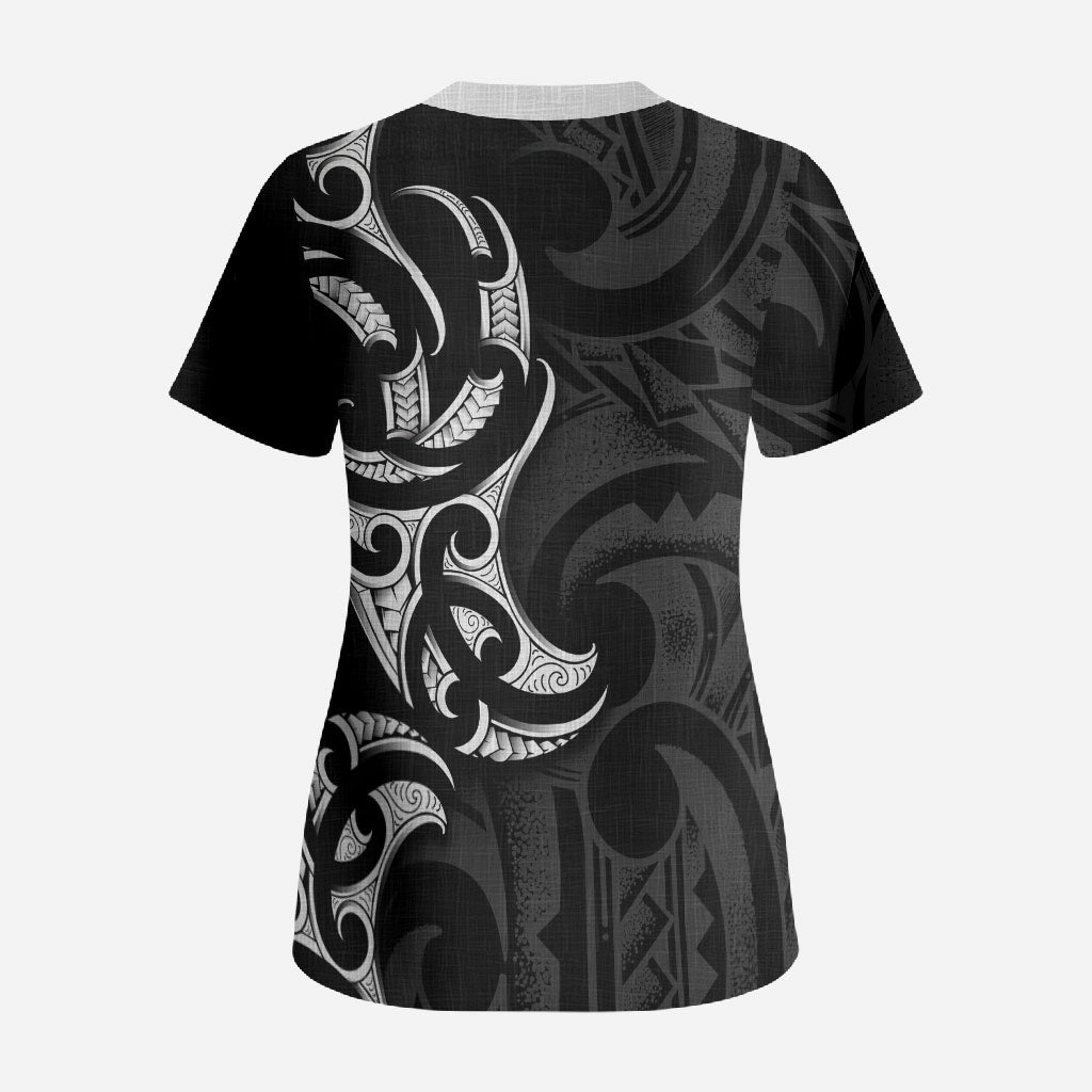 White Ribbon Day New Zealand Scrub Top Aotearoa Maori Pattern LT14 - Polynesian Pride