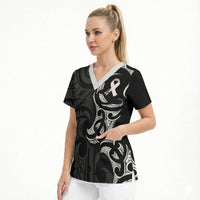White Ribbon Day New Zealand Scrub Top Aotearoa Maori Pattern LT14 - Polynesian Pride