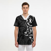 White Ribbon Day New Zealand Scrub Top Aotearoa Maori Pattern LT14 - Polynesian Pride