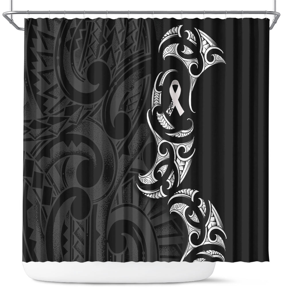 White Ribbon Day New Zealand Shower Curtain Aotearoa Maori Pattern LT14 Black - Polynesian Pride