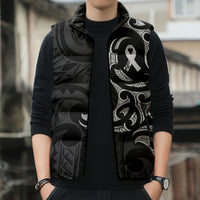 White Ribbon Day New Zealand Sleeveless Puffer Jacket Aotearoa Maori Pattern LT14 - Polynesian Pride