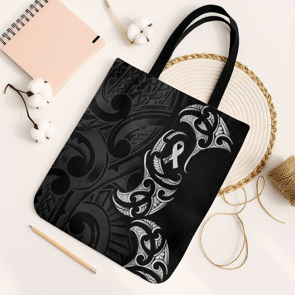 White Ribbon Day New Zealand Tote Bag Aotearoa Maori Pattern LT14 Black Strap One Size Black - Polynesian Pride
