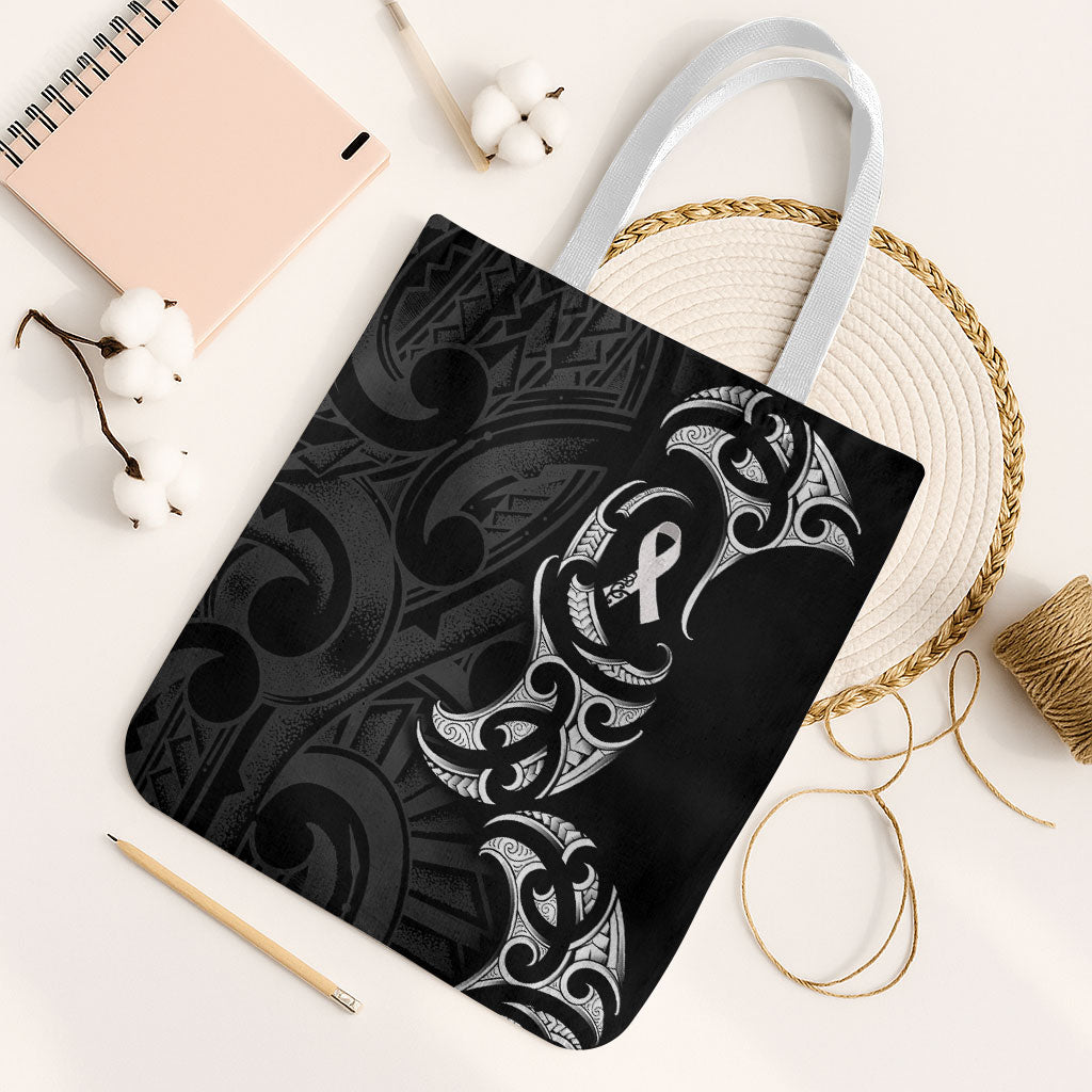 White Ribbon Day New Zealand Tote Bag Aotearoa Maori Pattern LT14 White Strap One Size Black - Polynesian Pride