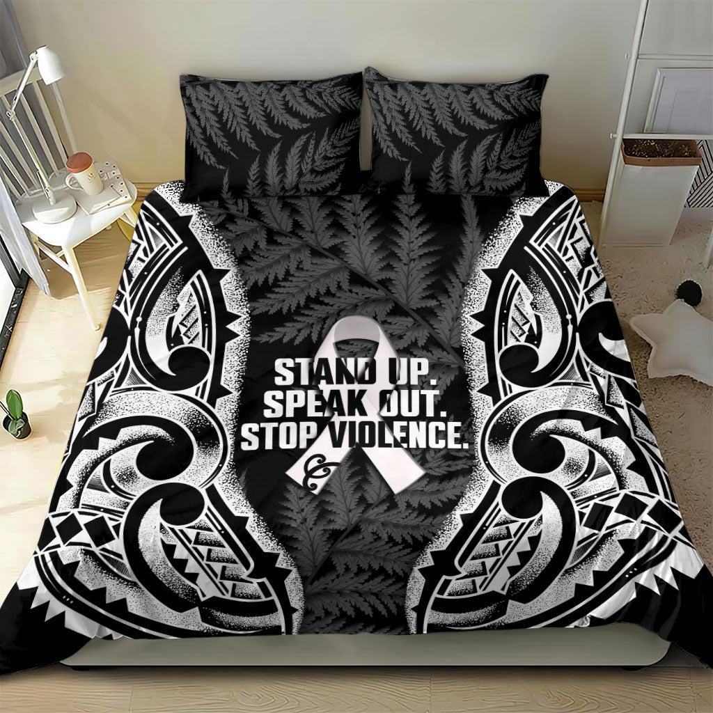 White Ribbon Day New Zealand Bedding Set Respect Women Maori Pattern Black LT14 - Polynesian Pride