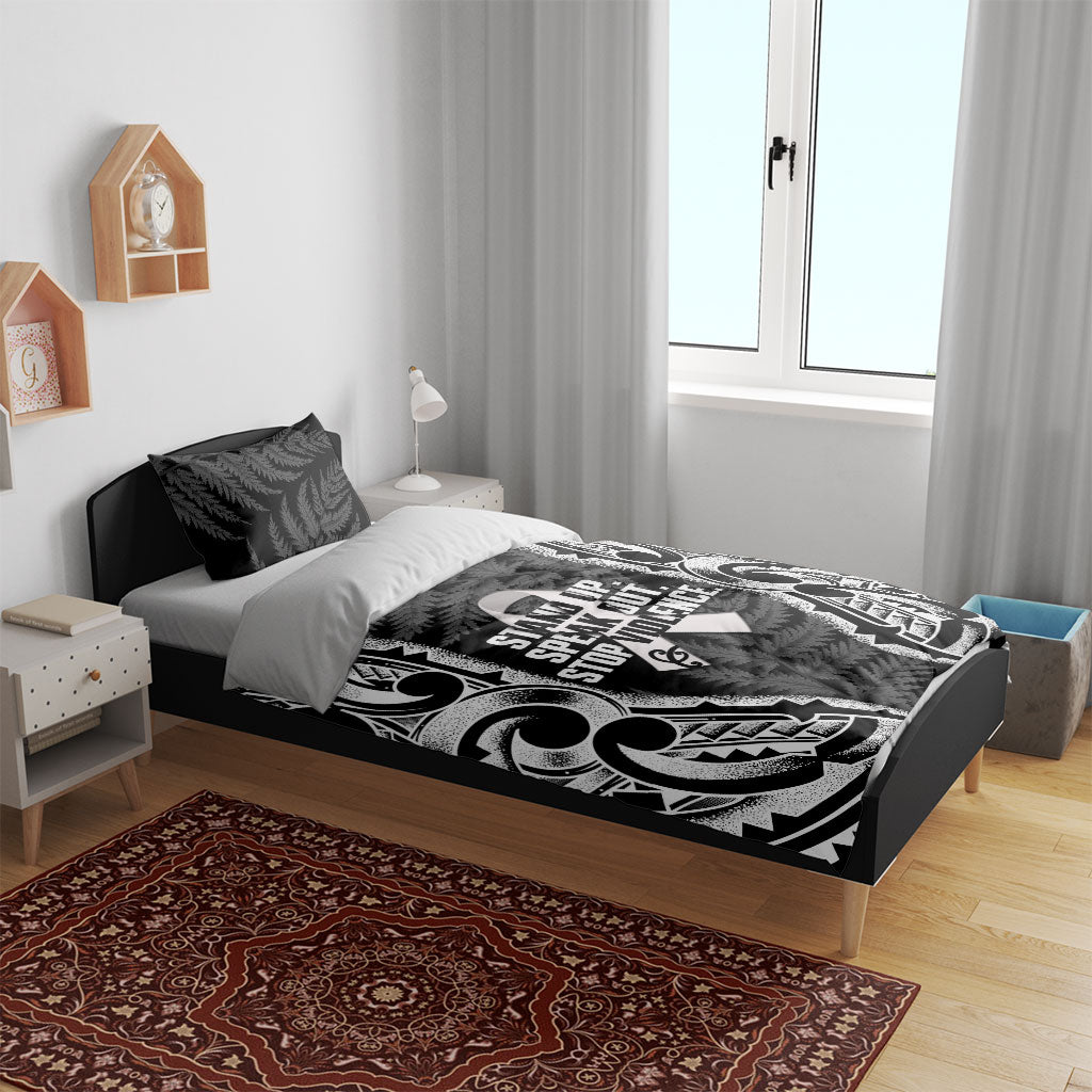 White Ribbon Day New Zealand Bedding Set Respect Women Maori Pattern Black LT14 - Polynesian Pride