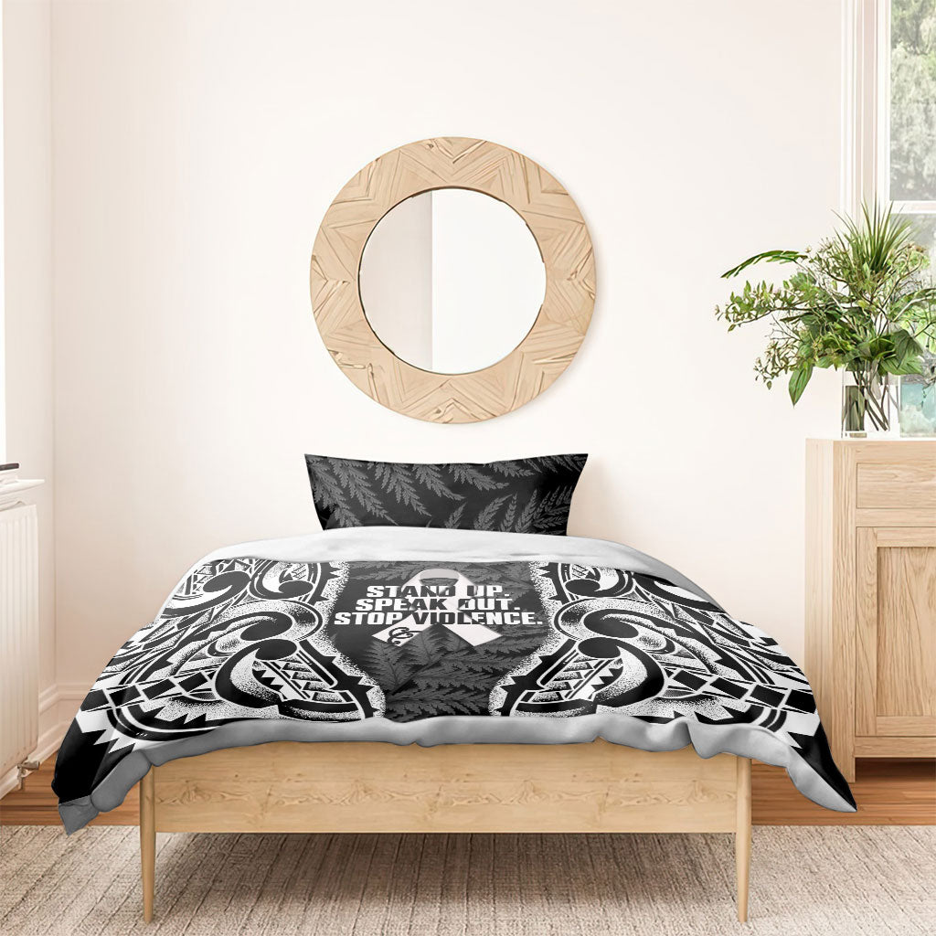White Ribbon Day New Zealand Bedding Set Respect Women Maori Pattern Black LT14 - Polynesian Pride