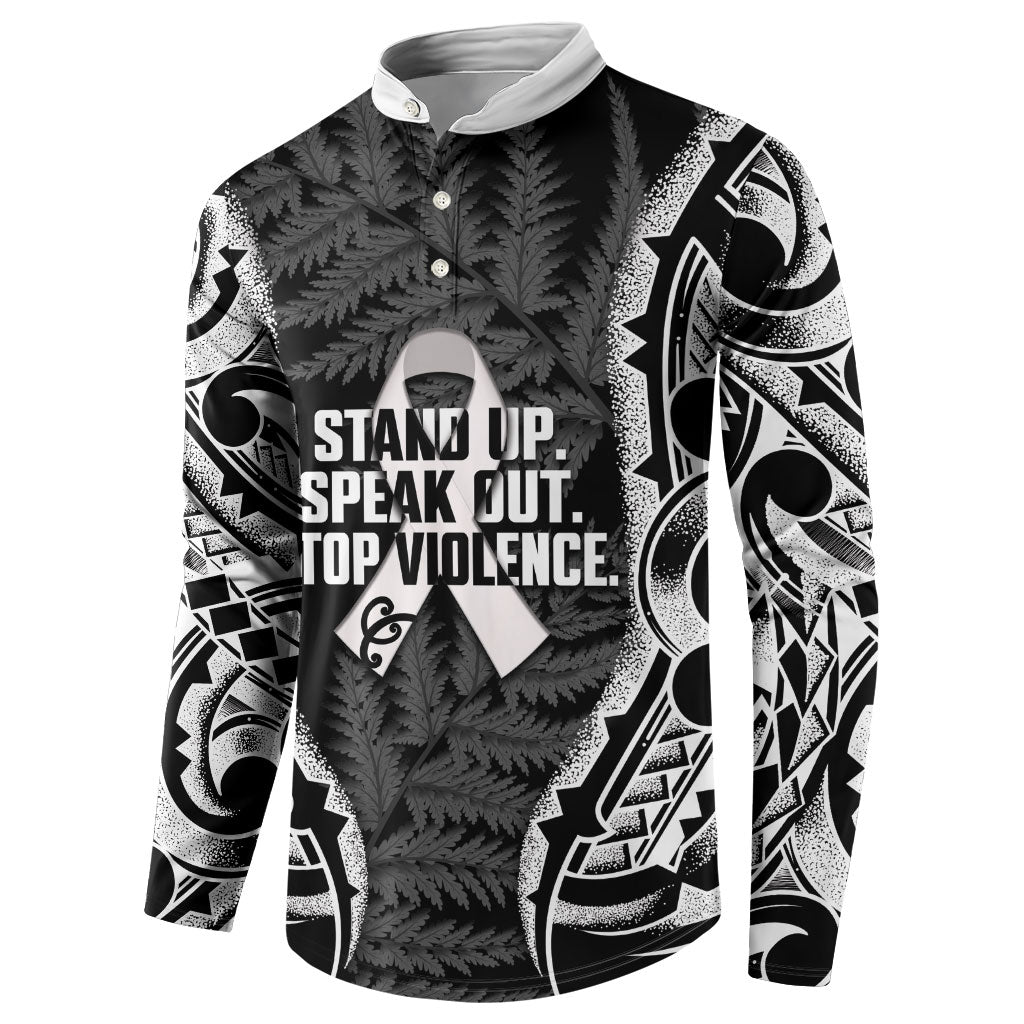 White Ribbon Day New Zealand Button Sweatshirt Respect Women Maori Pattern Black LT14 - Polynesian Pride