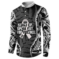 White Ribbon Day New Zealand Button Sweatshirt Respect Women Maori Pattern Black LT14 - Polynesian Pride