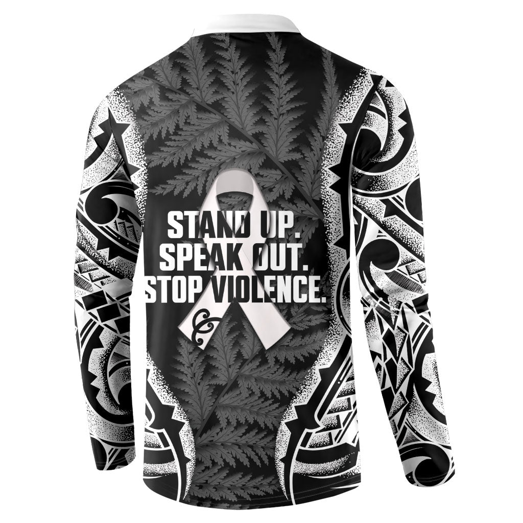 White Ribbon Day New Zealand Button Sweatshirt Respect Women Maori Pattern Black LT14 - Polynesian Pride