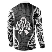White Ribbon Day New Zealand Button Sweatshirt Respect Women Maori Pattern Black LT14 - Polynesian Pride