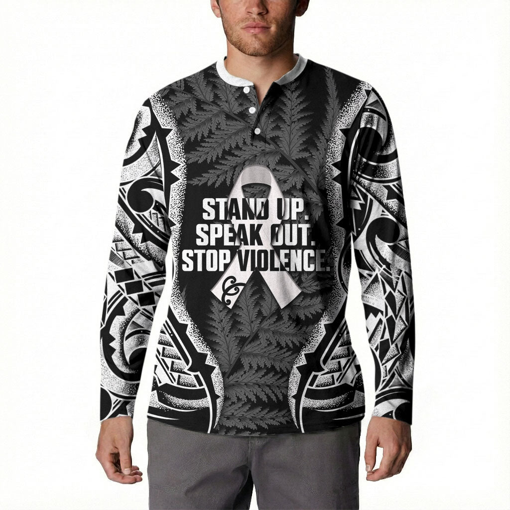 White Ribbon Day New Zealand Button Sweatshirt Respect Women Maori Pattern Black LT14 - Polynesian Pride
