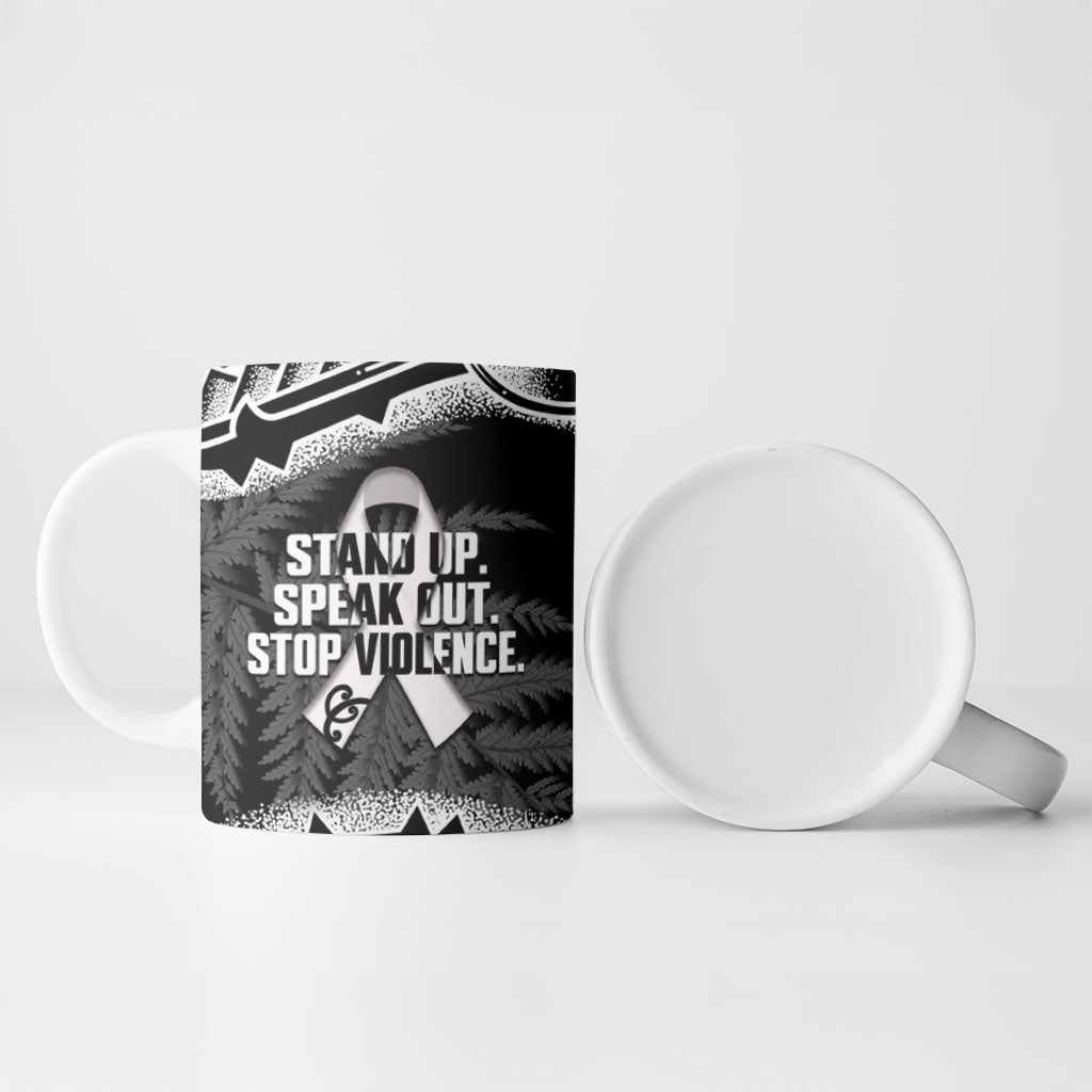 White Ribbon Day New Zealand Ceramic Mug Respect Women Maori Pattern Black LT14 - Polynesian Pride