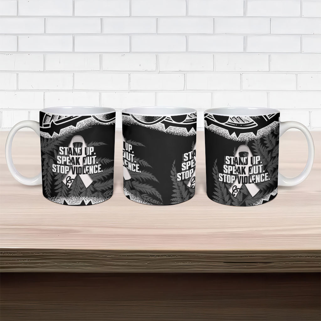 White Ribbon Day New Zealand Ceramic Mug Respect Women Maori Pattern Black LT14 - Polynesian Pride