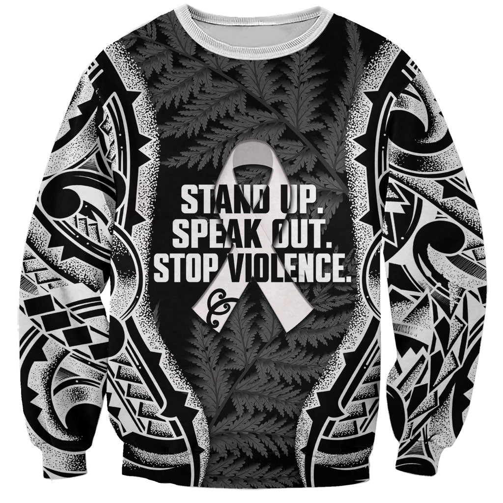 White Ribbon Day New Zealand Sweatshirt Respect Women Maori Pattern Black LT14 Unisex Black - Polynesian Pride