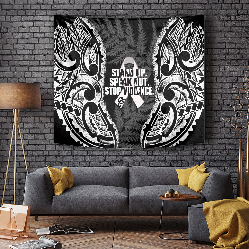 White Ribbon Day New Zealand Tapestry Respect Women Maori Pattern Black LT14 Black - Polynesian Pride