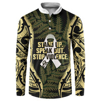 White Ribbon Day New Zealand Button Sweatshirt Respect Women Maori Pattern Yellow LT14 Yellow - Polynesian Pride