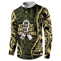 White Ribbon Day New Zealand Button Sweatshirt Respect Women Maori Pattern Yellow LT14 - Polynesian Pride