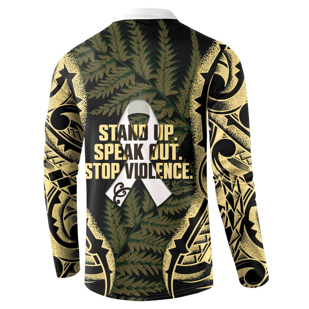 White Ribbon Day New Zealand Button Sweatshirt Respect Women Maori Pattern Yellow LT14 - Polynesian Pride